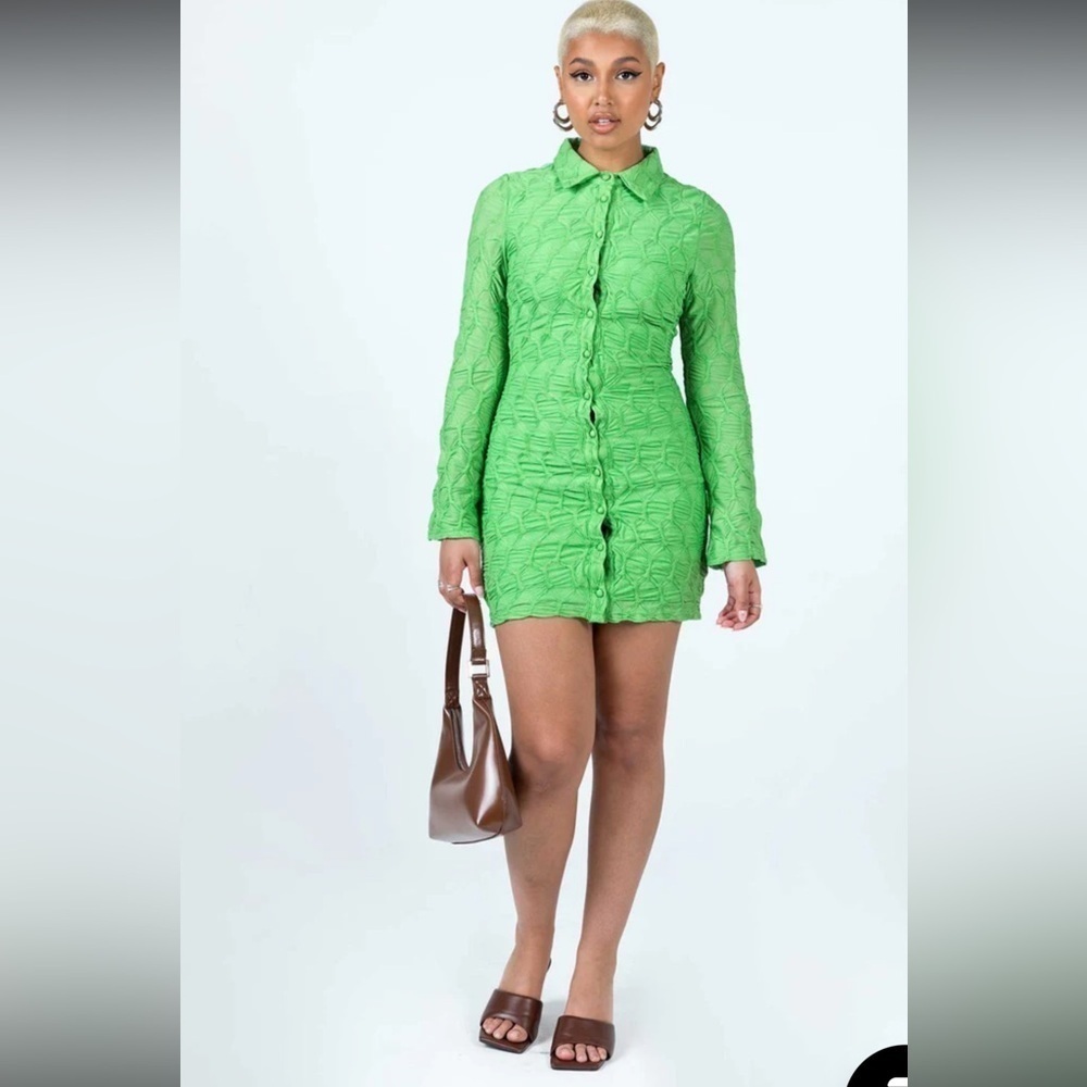Princess Polly Calvert Long Sleeve Mini Dress Green Size 4